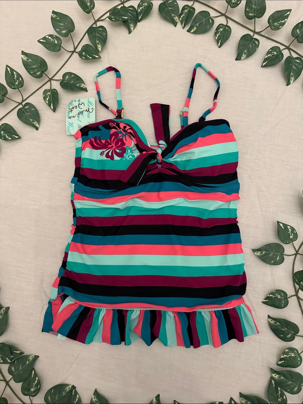MARINA Striped Swimsuit in Teal, Coral & Navy
